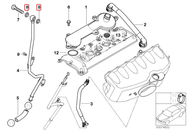 S54 Rocker Cover Oil Drain Pipe Crush Washers